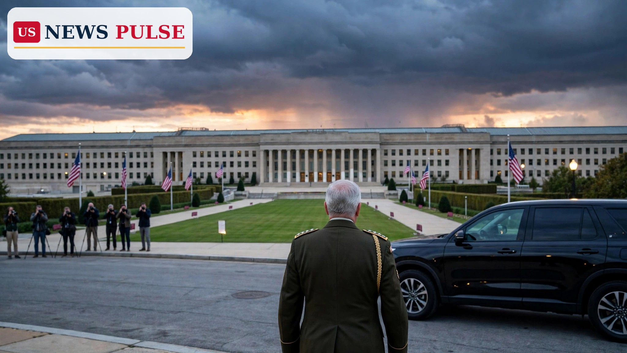 Hegseth fires General Sylvia: a general outside the Pentagon at dusk